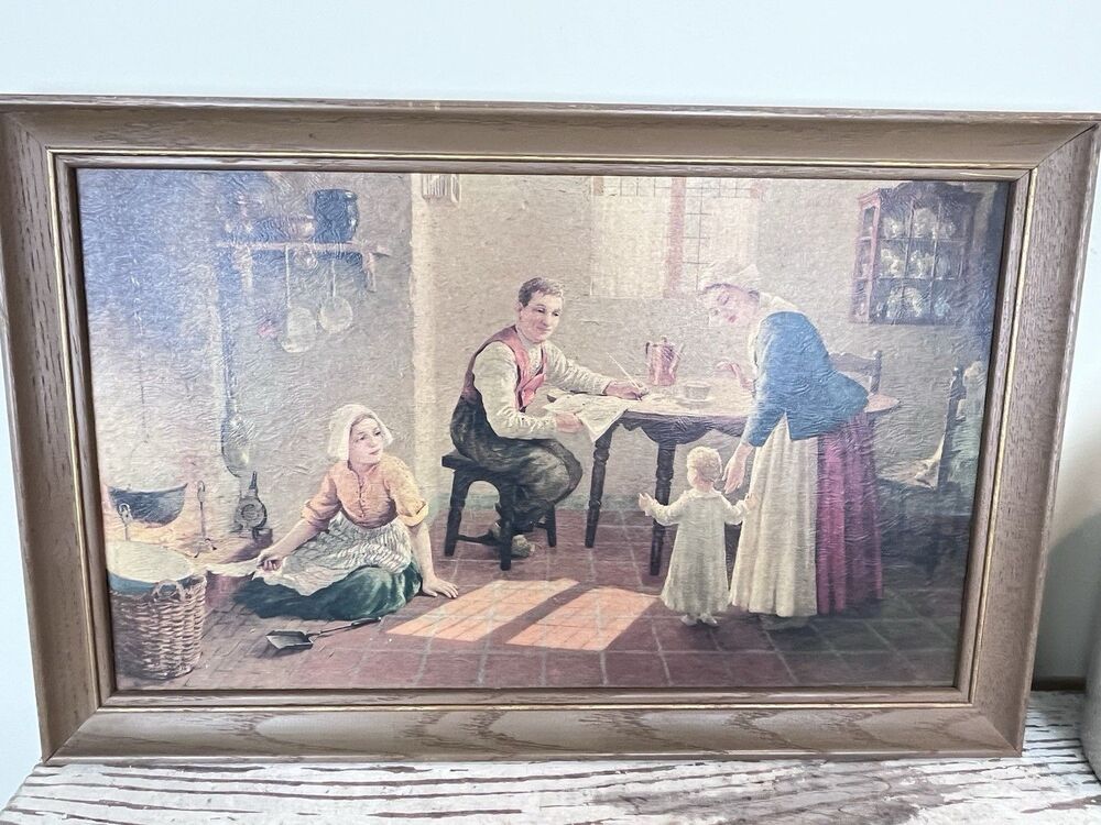 Vintage Framed Print Titled “Dutch Home” Cottage Decor Farmhouse Art 22”x14”